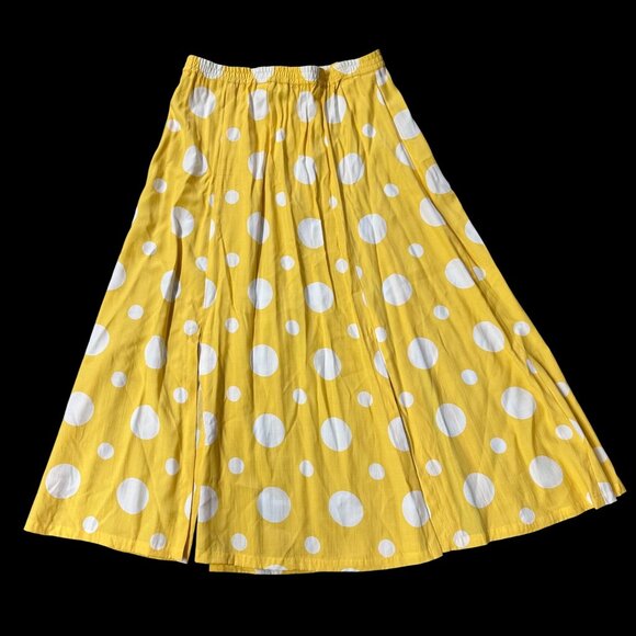 Vintage Skirt 1990s Polka Dot Apart Impressions Yellow White Medium Retro Office - Picture 3 of 6